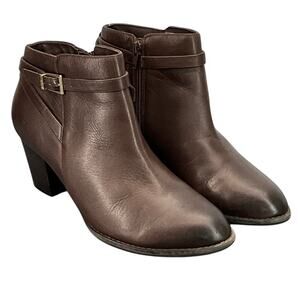 Vionic Upton Brown Leather Western 2.5" Block Heel Comfort Ankle Boot Women 9